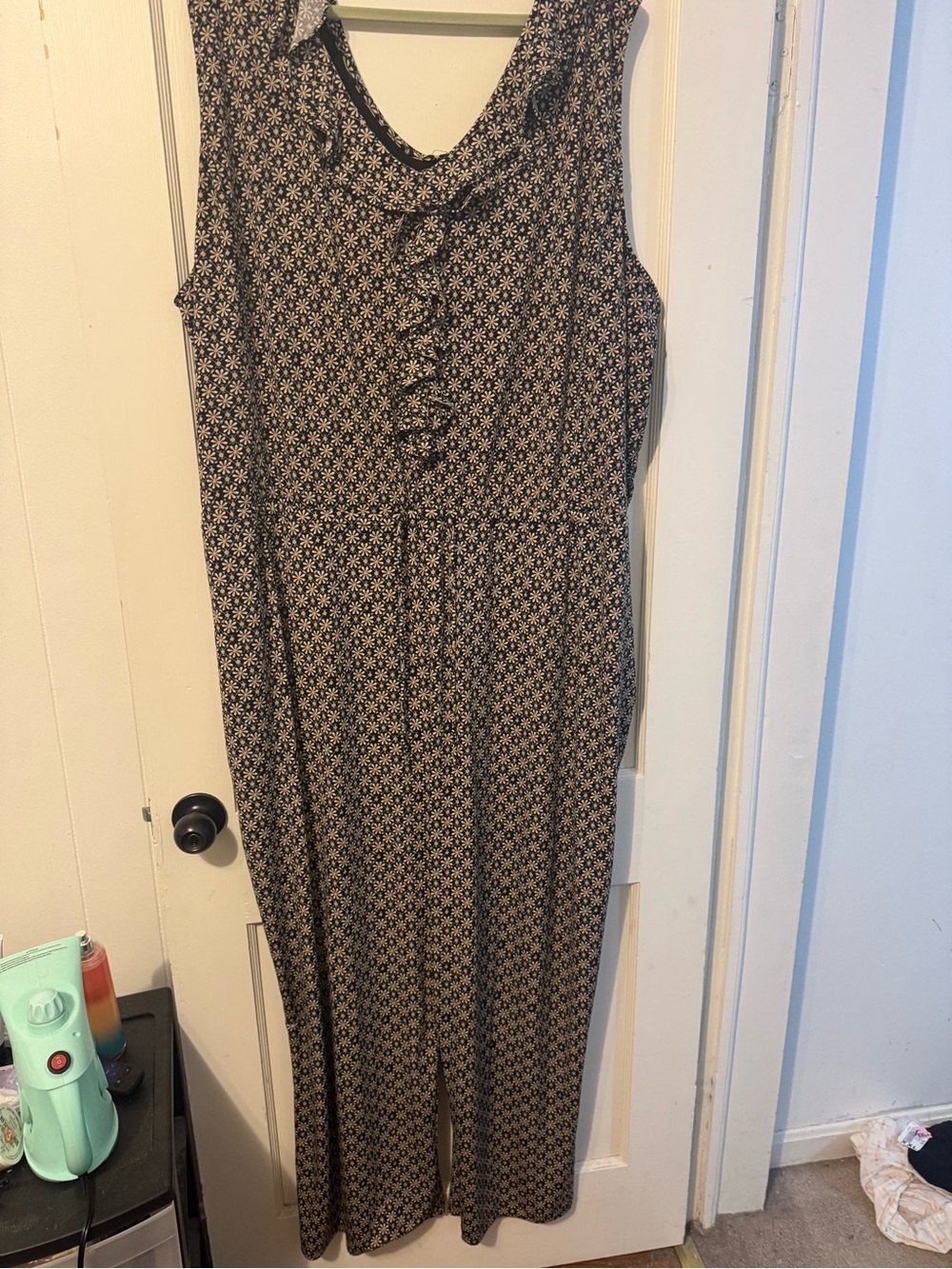 Denim 24/7 Black and Cream Sleeveless Floral Jumpsuit